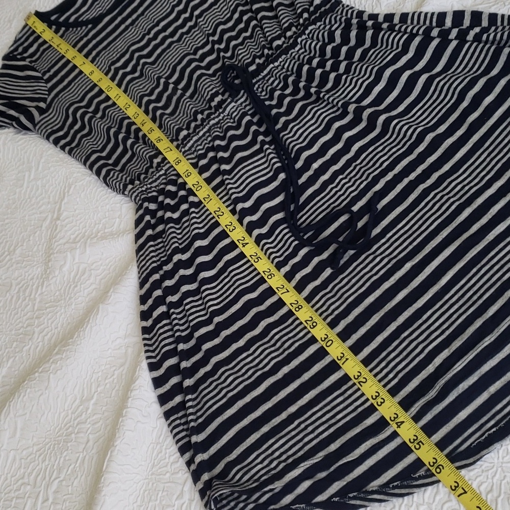 Olive & Oak Women's Navy & Gray Stripe Drawstring Waist Shirt Dress, Size M - Picture 14 of 16